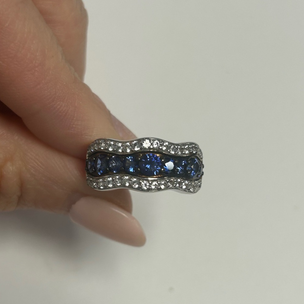 Suzy Levian Sterling Silver Blue Sapphire Created White Sapphire Ring NWT
